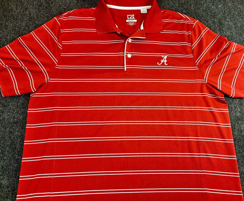 Cutter & Buck Alabama Crimson Tide CB DryTec Striped Polo Shirt Men's Large